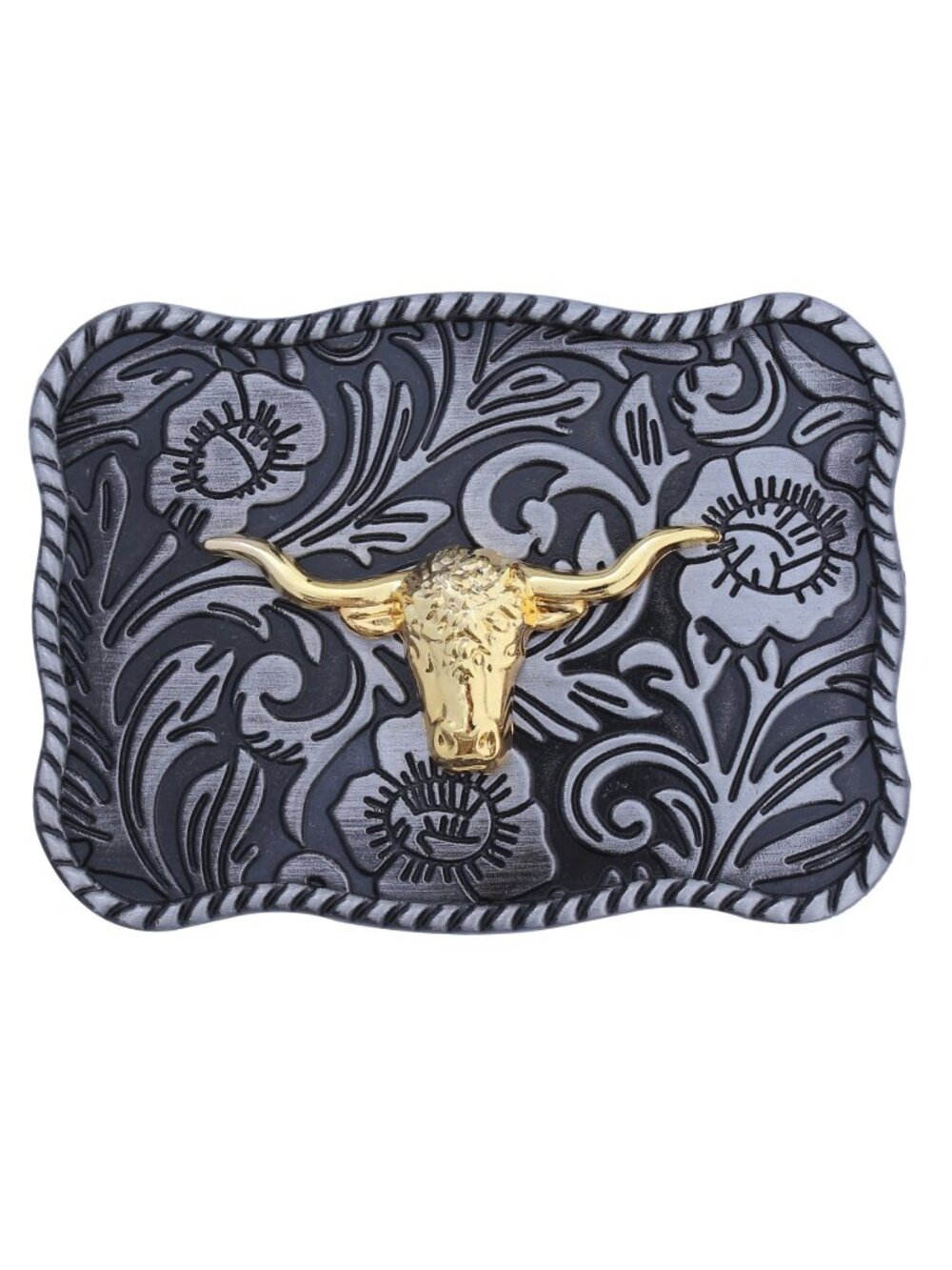 Gold Steer Head Western Bull Skull Belt Buckle Engraved Cowboy Unisex 3.5 x 2.5